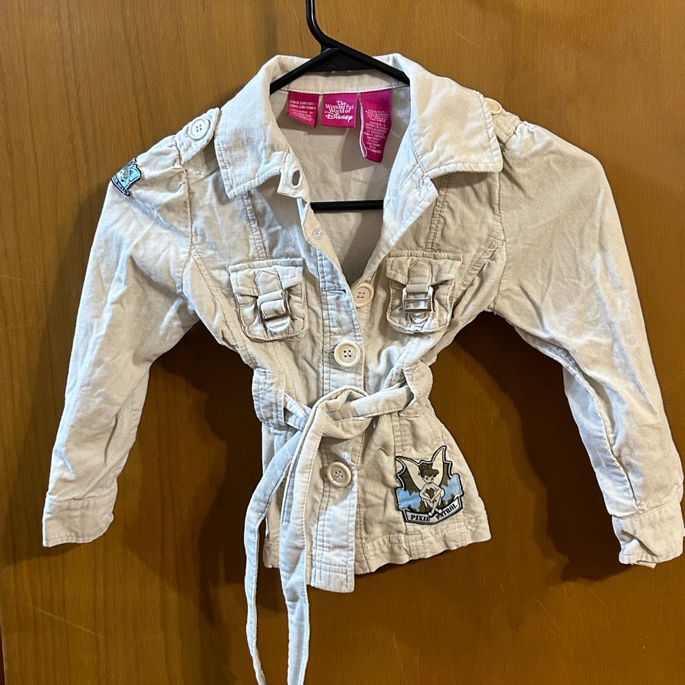 Walt Disney Cream Corduroy Belted Jacket Tinker Bell Girls‎ Small 4-5